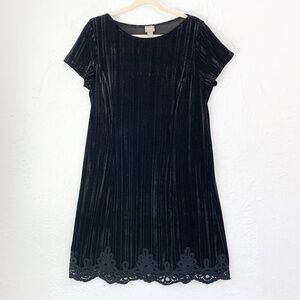 Chico's Velvet Embroidered Hem Shift Dress Black Sz Large
